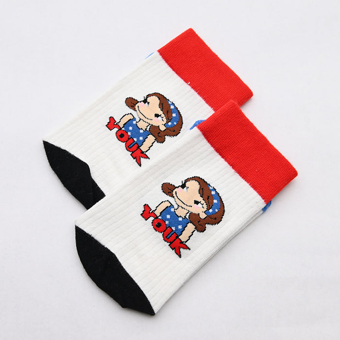 Wholesale New illustration women's socks, cotton socks, mid tube trendy socks, cartoon socks