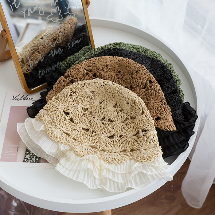 Wholesale Hollow woven lace edged straw hat versatile fisherman hat