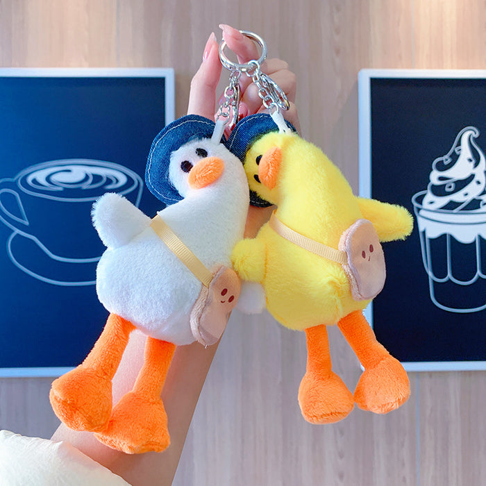 Wholesale Cute plush crooked backpack duck key chain ornaments Doll cartoon keychain pendant schoolbag