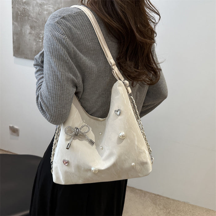 Wholesale Silver bag, new fashionable single shoulder large capacity commuting bag, crossbody bucket bag