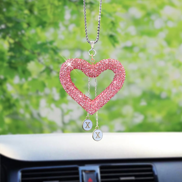 Wholesale Diamond-encrusted car love rearview mirror pendant full diamond heart-shaped car interior diamond-encrusted car pendant