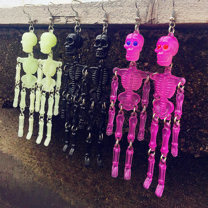 Wholesale Halloween resin two-dimensional exaggerated ghost head luminous skull joint skull earrings earrings