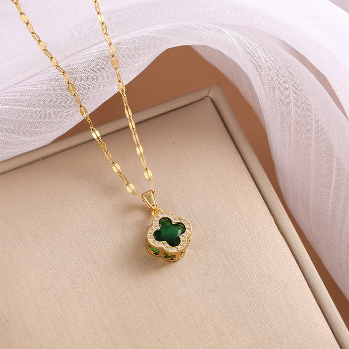 Wholesale Multi colored zircon clover necklace, personalized, fashionable, niche, collarbone chain design sense