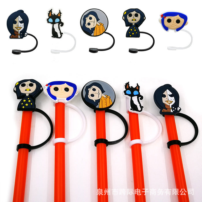 Wholesale Series Straw Cover Straw Cap Silicone Dust Stopper Cute Anime Party Straw Decoration