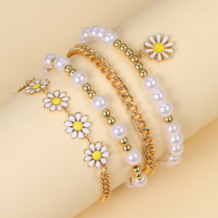 Wholesale Alloy Small Daisy Pearl Bracelet Set JDC-BT-HaoZ001