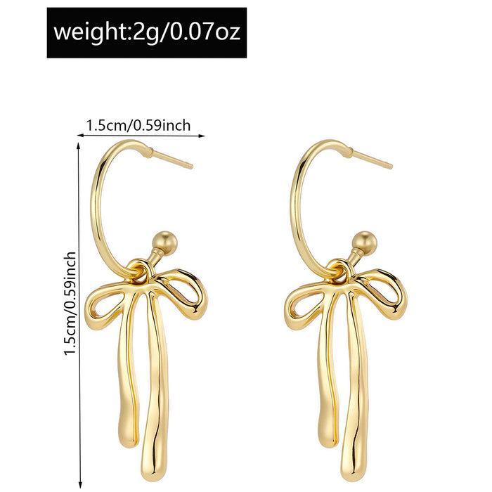 Wholesale Fashionable personalized metal bow earrings with a minimalist design and gold high sensitivity earrings