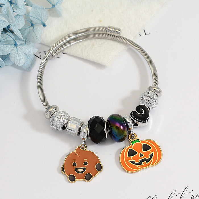 Wholesale Cartoon Pumpkin Pendant Stainless Steel Bracelet Fashion Jewelry Accessory MOQ≥2