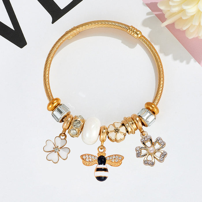 Wholesale Stainless Steel Rhinestone Butterfly Swan Beaded Bracelet MOQ≥2