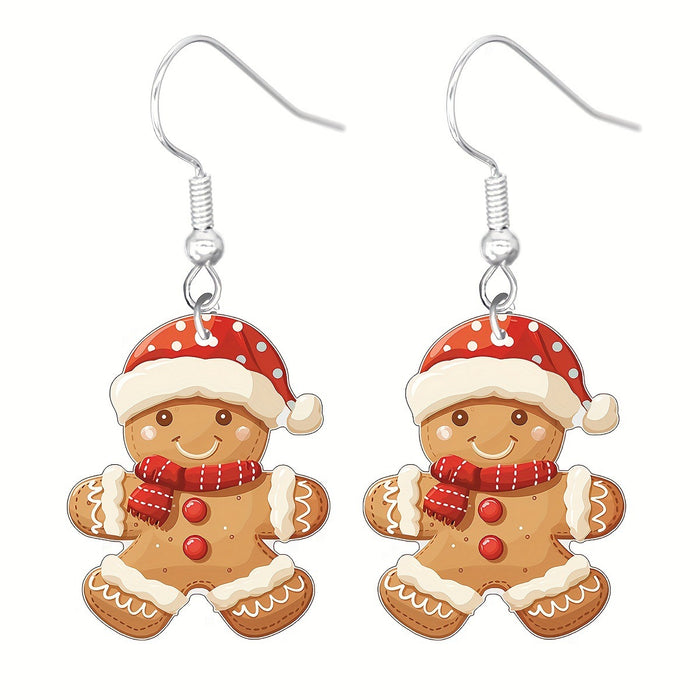 Wholesale Christmas Cartoon Earrings Cute Acrylic Pendant  Gingerbread and Animal Pattern Holiday Supplies
