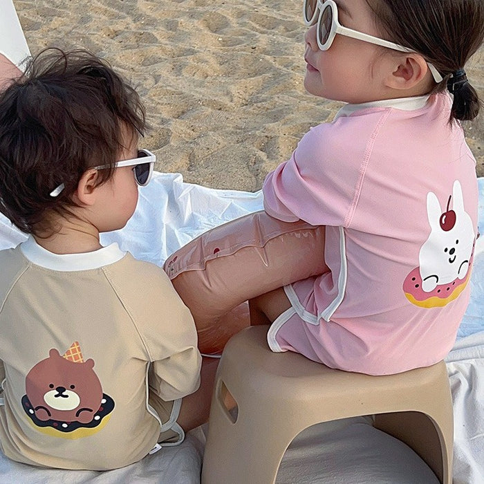 Wholesale New children's swimsuit one-piece long sleeved sunscreen swimsuit, swimming suit, swimming cap