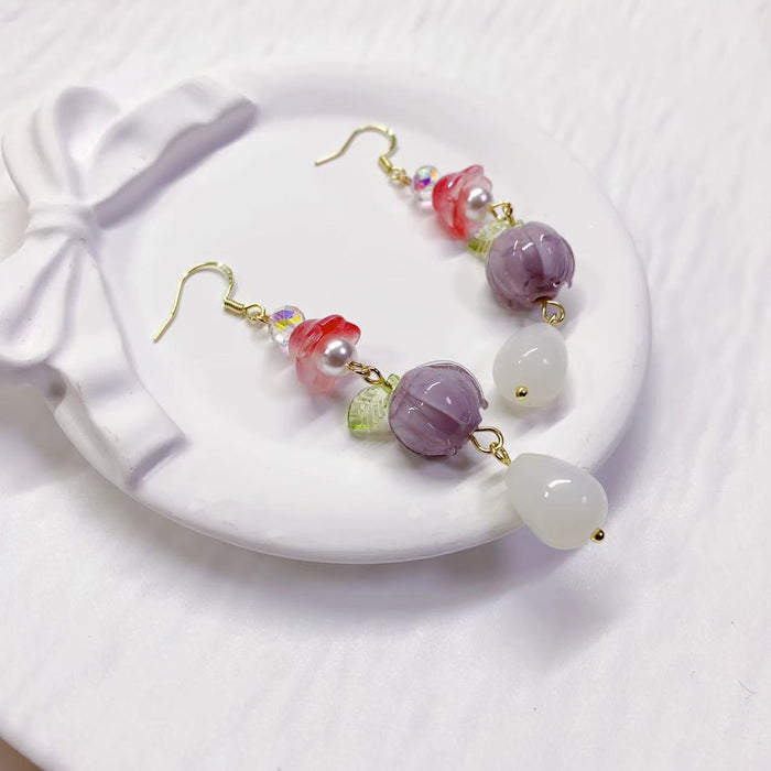 Wholesale Creative new Linglan glass flower earrings with unique new design, high-end earrings for women, ear clips