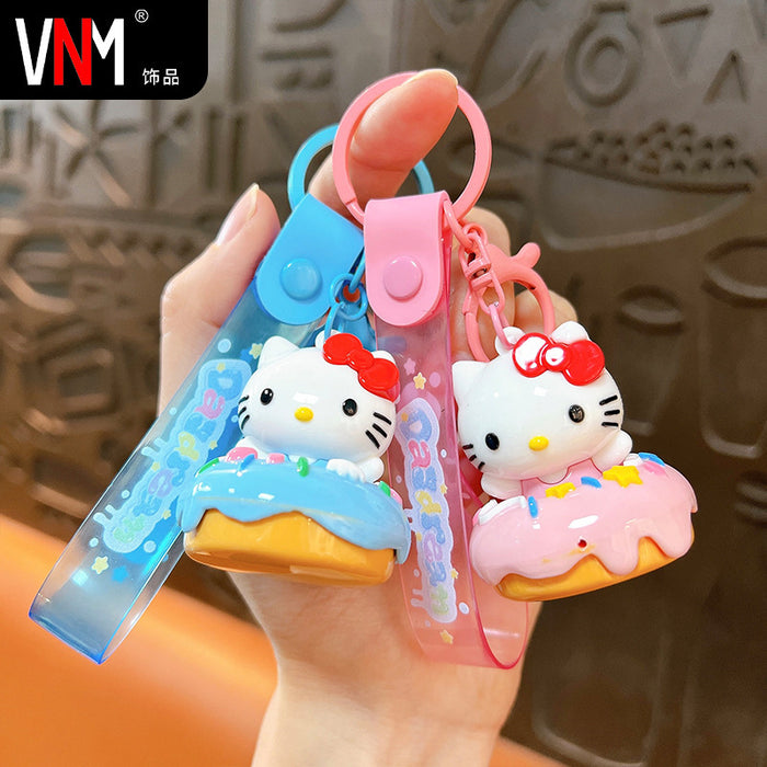 Wholesale Cartoon electroplated donut cat keychain