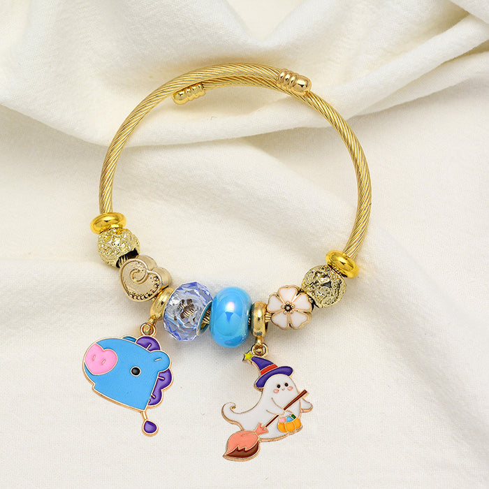 Wholesale Stainless Steel Ghost Pumpkin Beaded Bracelet Cartoon Design MOQ≥2