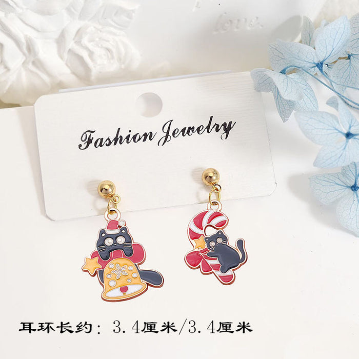 Wholesale Metal Alloy Christmas Earrings Cute Black Cat Design Party Gift for Women MOQ≥2