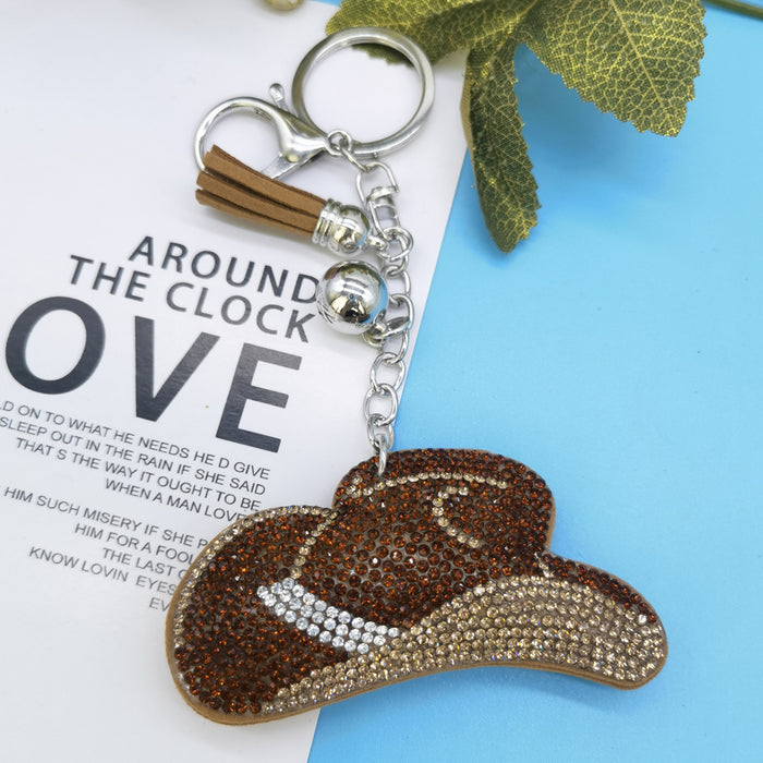 Wholesale Creative Diamond Hot Stamping Cowboy Hat Keychain JDC-KC-HuiSen011