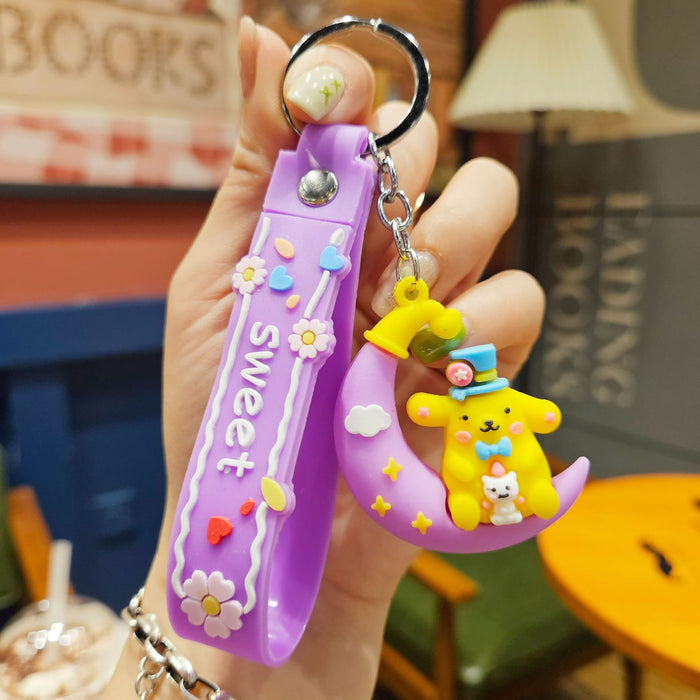 Wholesale cartoon moon keychain bag small pendant  flexible glue three-dimensional anti-lost key chain
