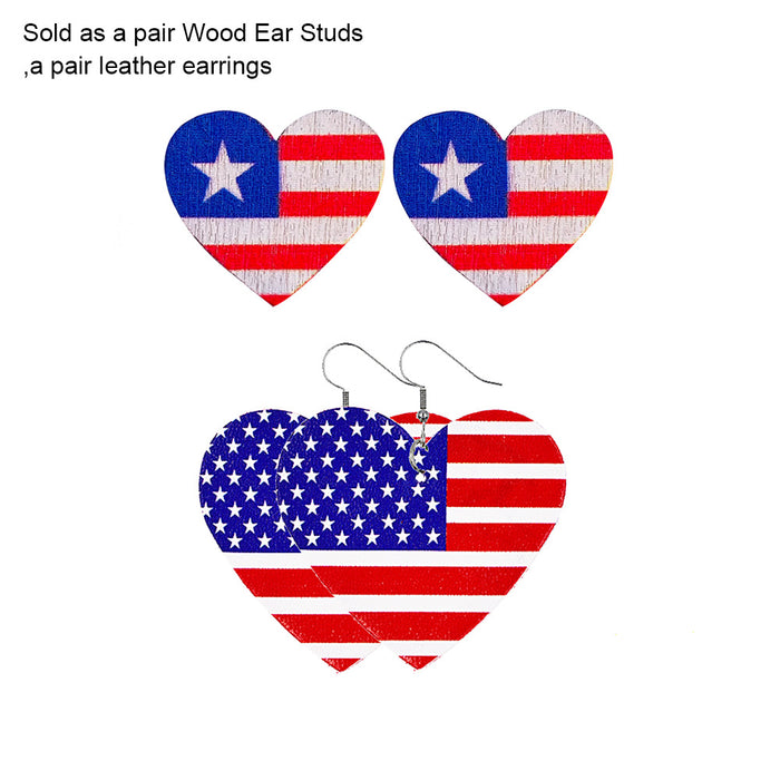 Wholesale New Independence Day Earrings Earring Set with American Flag Round Heart Five Pointed Star Sunflower Leather Earrings JDC-ES-YaChen002