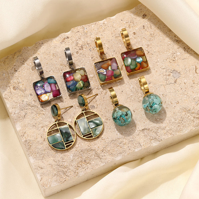 Wholesale 3pcs Turquoise Geometric Stainless Steel Earrings