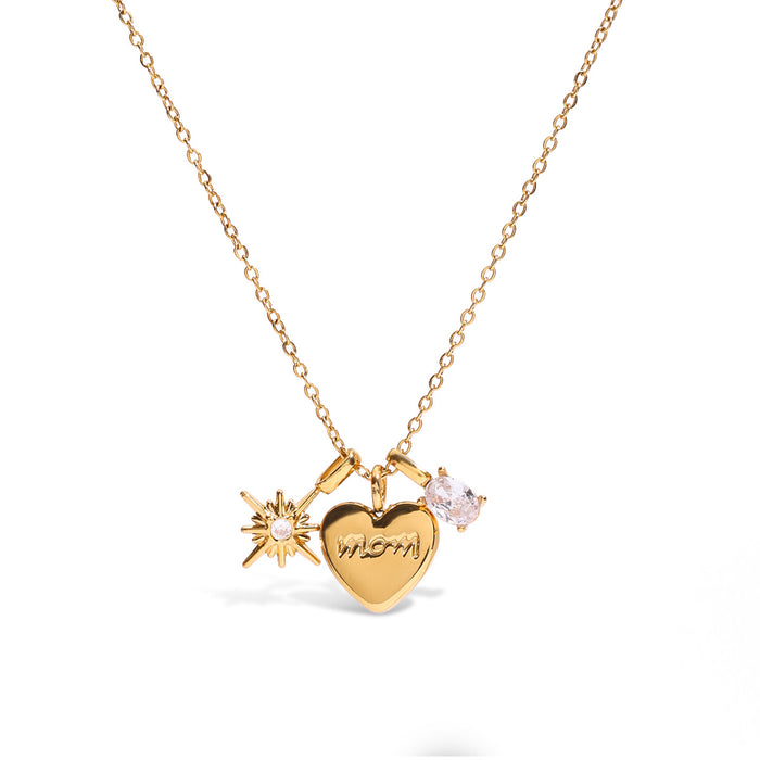 Wholesale Heart-shaped MOM letter zircon stainless steel necklace