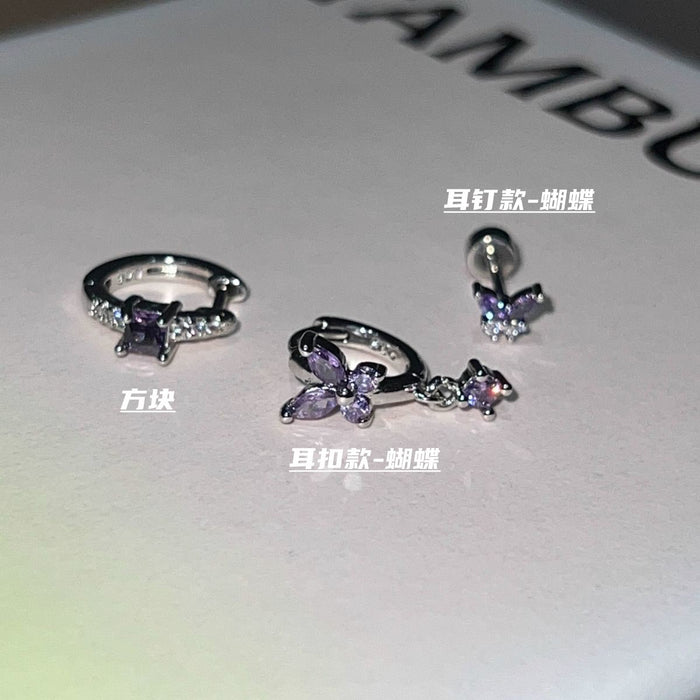 Wholesale Zircon Purple Butterfly Ear Buckle, Elegant Copper Earrings, Earrings, Niche, High End, Earbone Nails, Earrings, Accessories