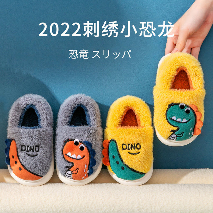 Wholesale Winter Children' s Cotton Slippers Bag Heel Girls Boys Dinosaur Indoor F Slippers Kids Baby Anti-slip Cotton Shoes