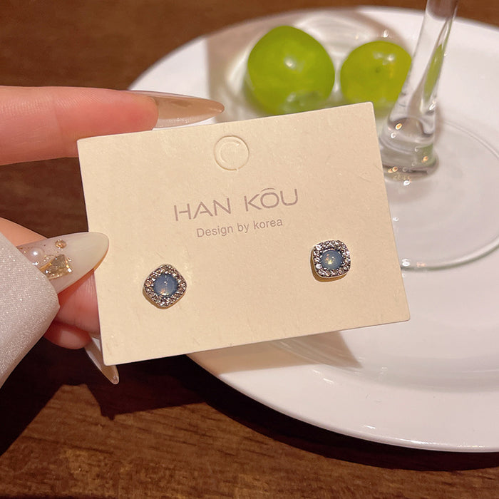 Wholesale Simple All-match Blue Crystal Earrings