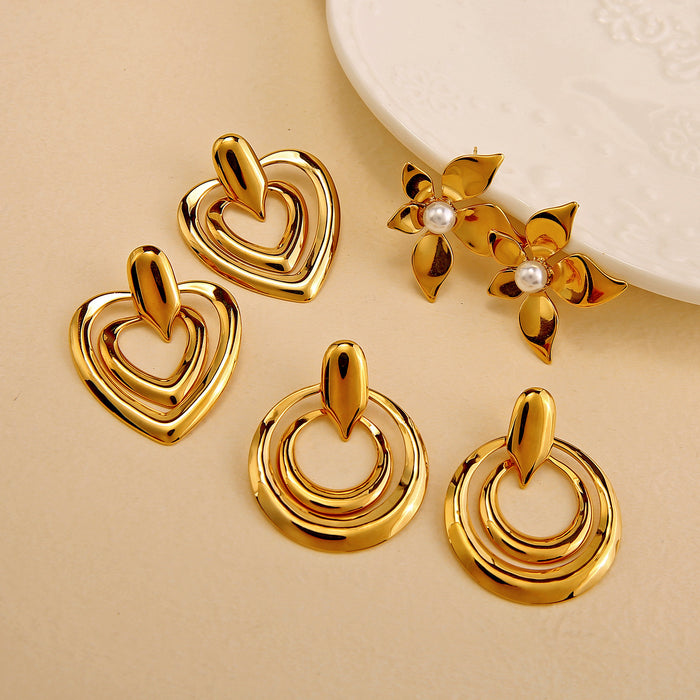 Wholesale Light luxury stainless steel double ring earrings with high-end feel, double-layer heart-shaped earrings wholesale