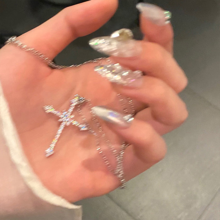 Wholesale Full diamond star cross necklace