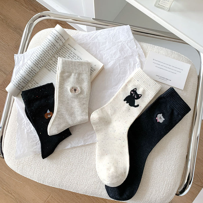 Wholesale New Cartoon Embroidered Socks, Middle Tube Socks, College Style Pile Socks, Cotton Socks