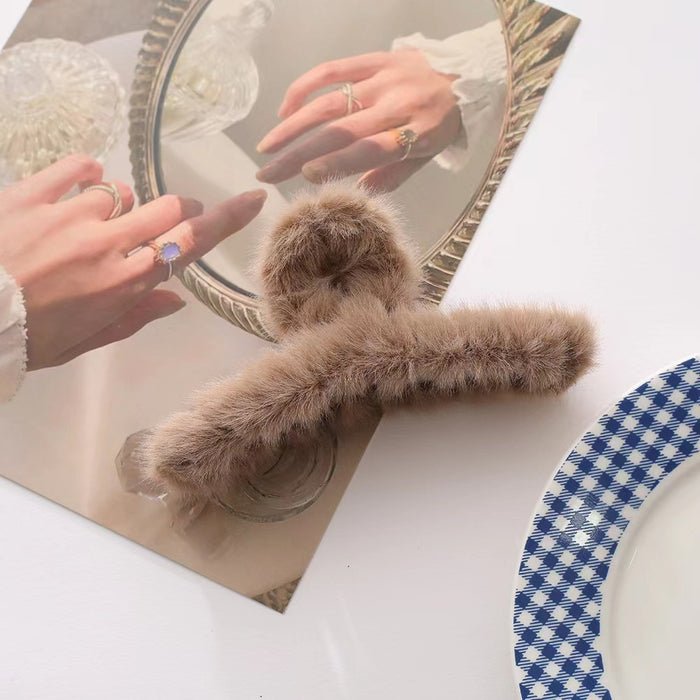 Wholesale Large plush claw clip,  brown color