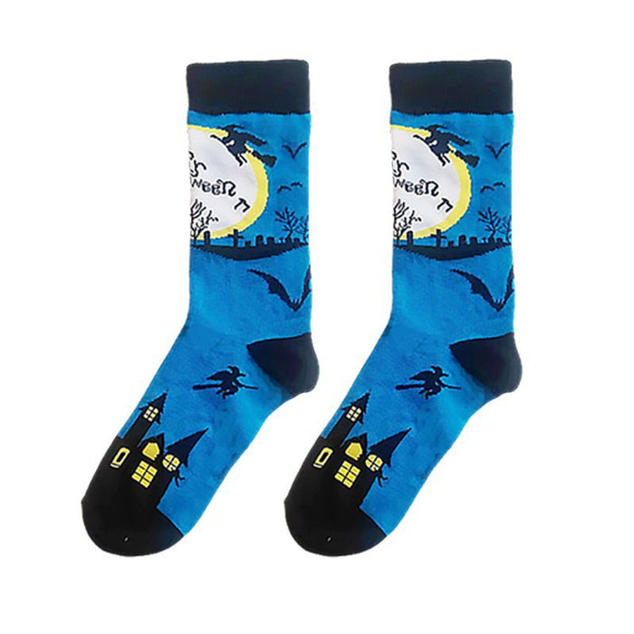 Wholesale Halloween Funny Pumpkin Bat Vampire Skull Cartoon Cotton Middle Tube Socks JDC-SK-HuiHe049