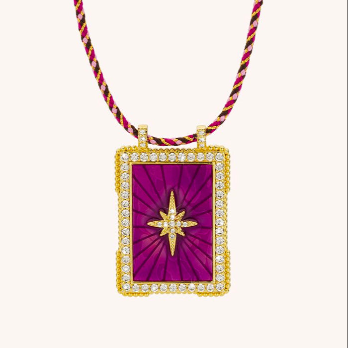 Wholesale Copper Retro Tarot Card Pendant Necklace With Gemstone Trendy Fashion Jewelry Accessory Boutique Resale Gift