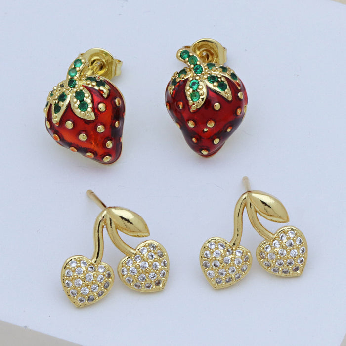 Wholesale Fruit strawberry cherry color drop oil earrings