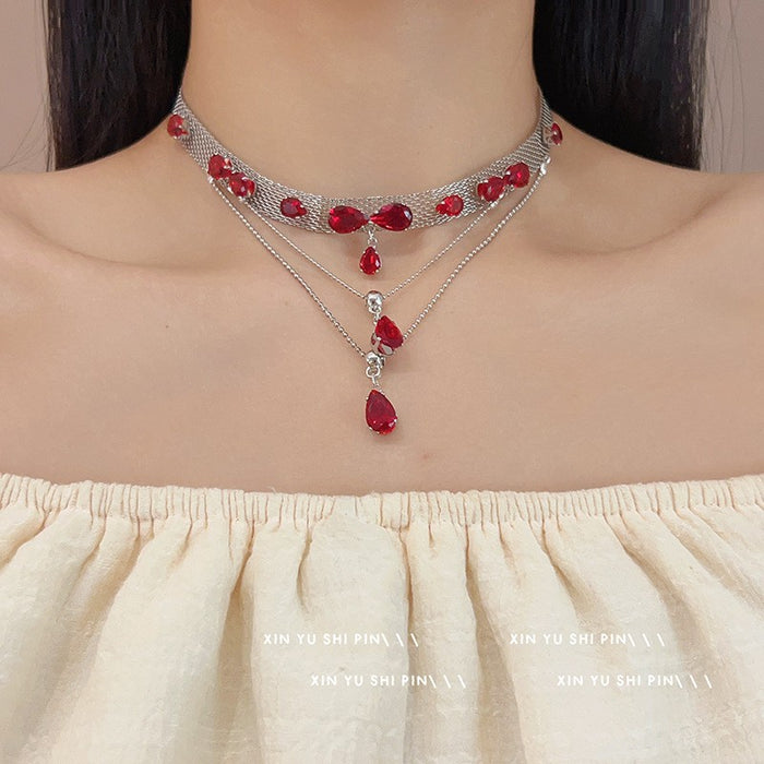 Wholesale Pink rhinestone necklace, new light luxury exquisite design, collarbone chain