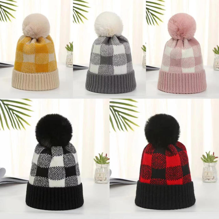 Wholesale Plush Ball Autumn and Winter Plaid Nylon Hat JDC-FH-HXL005