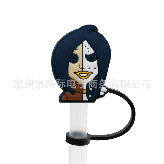 Wholesale Series Straw Cover Straw Cap Silicone Dust Stopper Cute Anime Party Straw Decoration