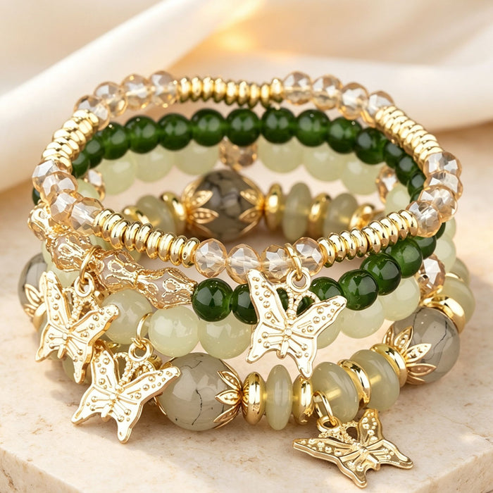 Wholesale Layered Turquoise Leaf Bracelet Set 4-Piece Fashion Jewelry Accessory MOQ≥2