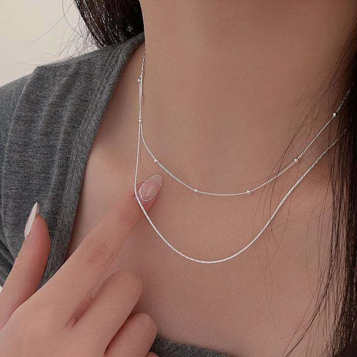 Wholesale Pure silver plain chain necklace for women, light luxury, fine layering, versatile DIY pendant