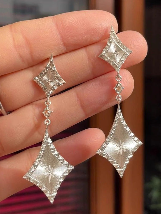 Wholesale Cool Sense Silver brushed Diamond Earrings Simple High-end Sense Italian Carved Gold Long Earrings Women' s Earrings