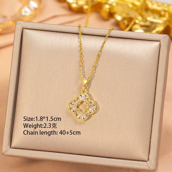 Wholesale Gold Plated Titanium Steel Floral Pendant Necklace Stylish Gift MOQ≥2