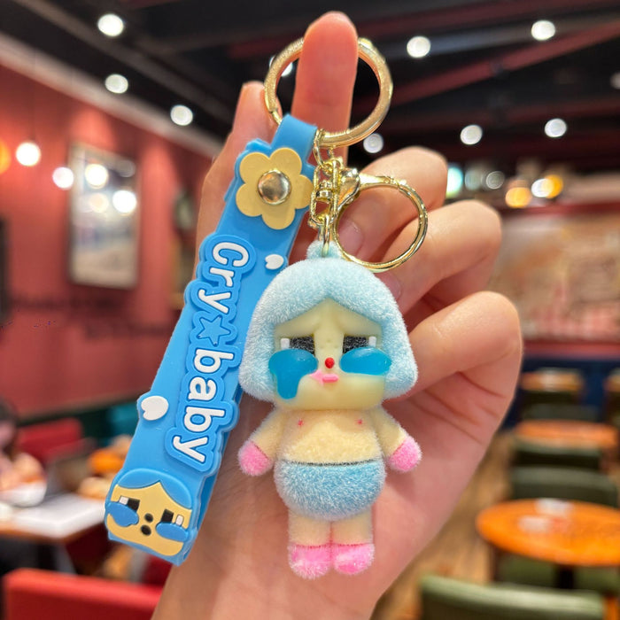 Wholesale Creative flocking  keychain cartoon cute girl doll bag pendant claw machine small gift