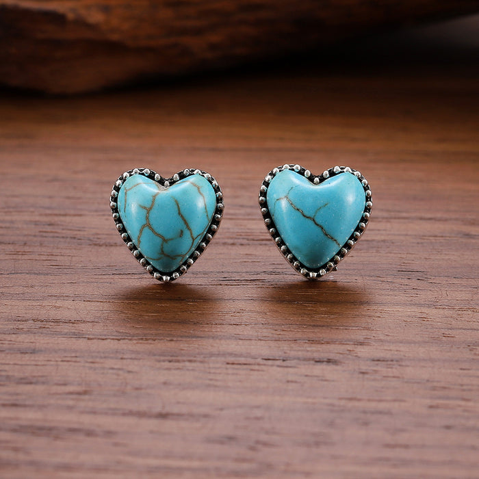 Wholesale Heart-shaped turquoise earrings earrings Western style love simple temperament earrings gift