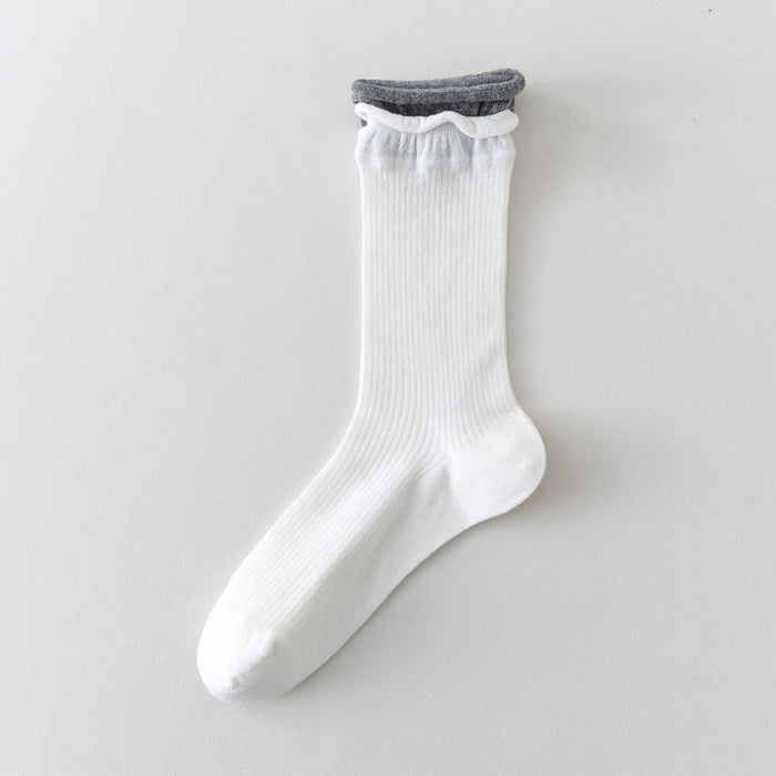 Wholesale Boneless thin socks, mid tube socks, rolled edges, versatile mesh, stacked socks, cotton