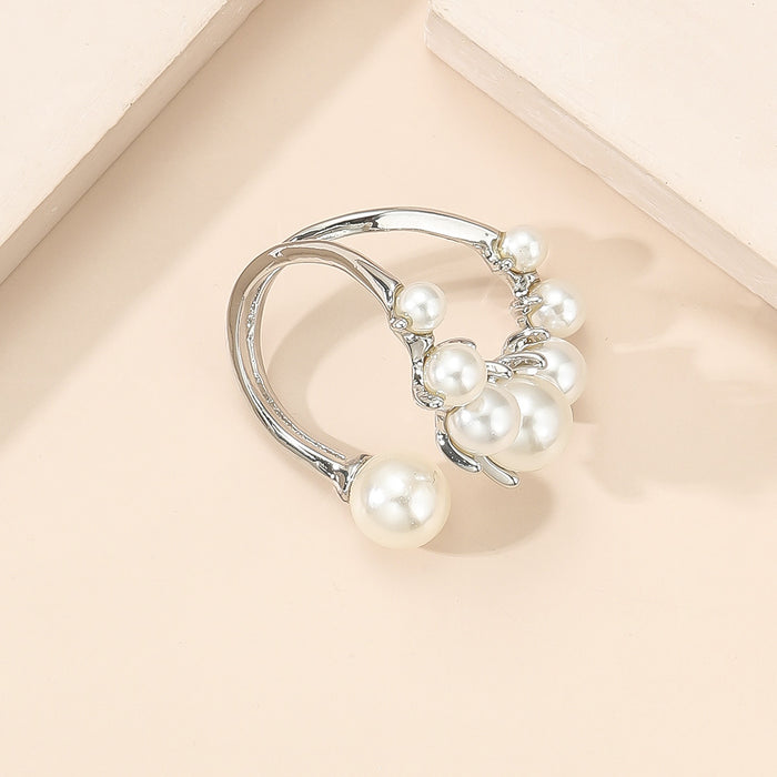 Wholesale Classic Simple Elegant Unique  Asymmetrical Pearl Open Ring