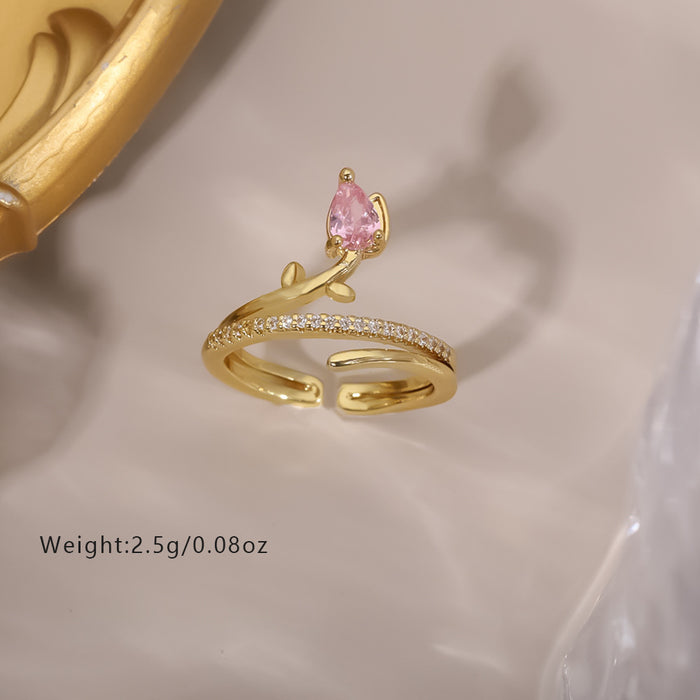 Wholesale Copper Gold-Plated Adjustable Ring with Flower Design - Fashion Jewelry Accessory