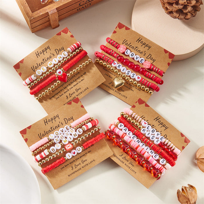 Wholesale Multi-layered pink heart pendant clay bead bracelet for Valentine' s Day