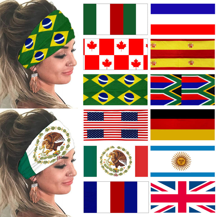Wholesale Printed Flag Pattern Sports Headband Polyester Stretchy Wide Edge Everyday Styling