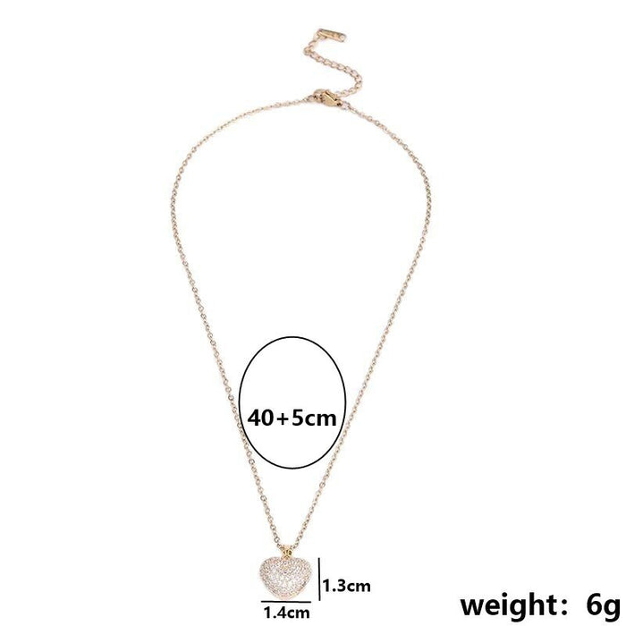 Wholesale Fashionable titanium steel necklace with micro inlaid diamond heart pendant, collarbone chain, simple accessory