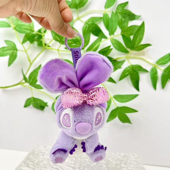 Wholesale Alien Cartoon Character with Bowknot Colorful Big Ears Doll Cute Plush Keychain Schoolbag Charm