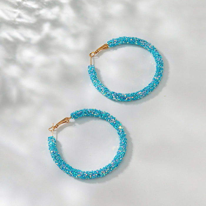 Wholesale Candy-colored shiny rice bead large hoop earrings for women,  sweet earrings